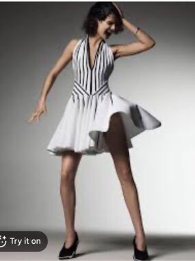 Bottega Veneta White and Black Striped Halter Mini Dress size Small